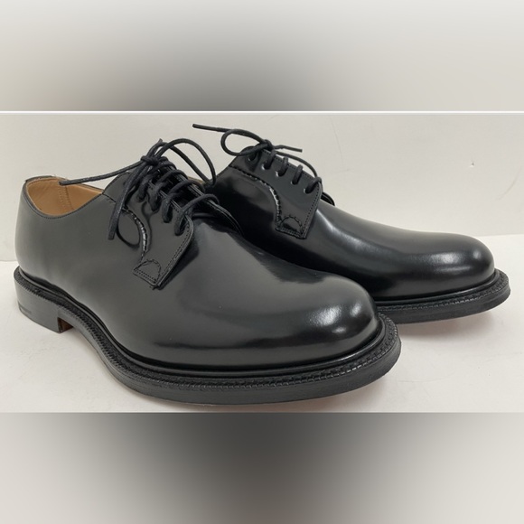 Church's Custom Grade Shannon Polished Binder Derby Black Leather Shoes Size 8.5 - Picture 2 of 10